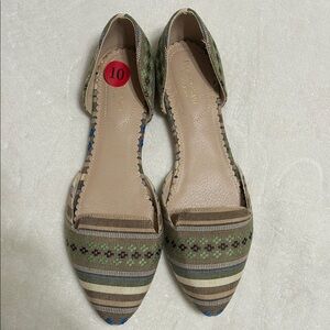 Isaac Mizrahi Striped Green and Brown Flats